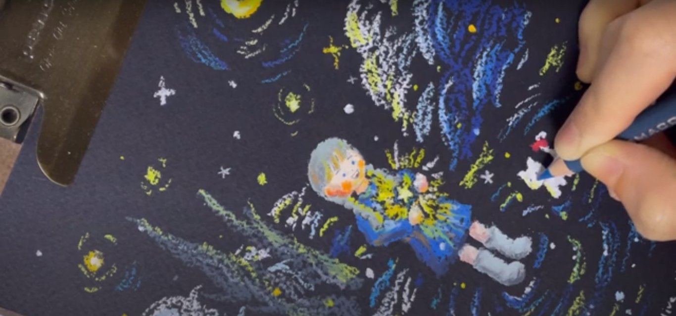 Drawing Lesson 3: How to my own original drawing Inspired by Van Gogh's Starry Night (ASMR)